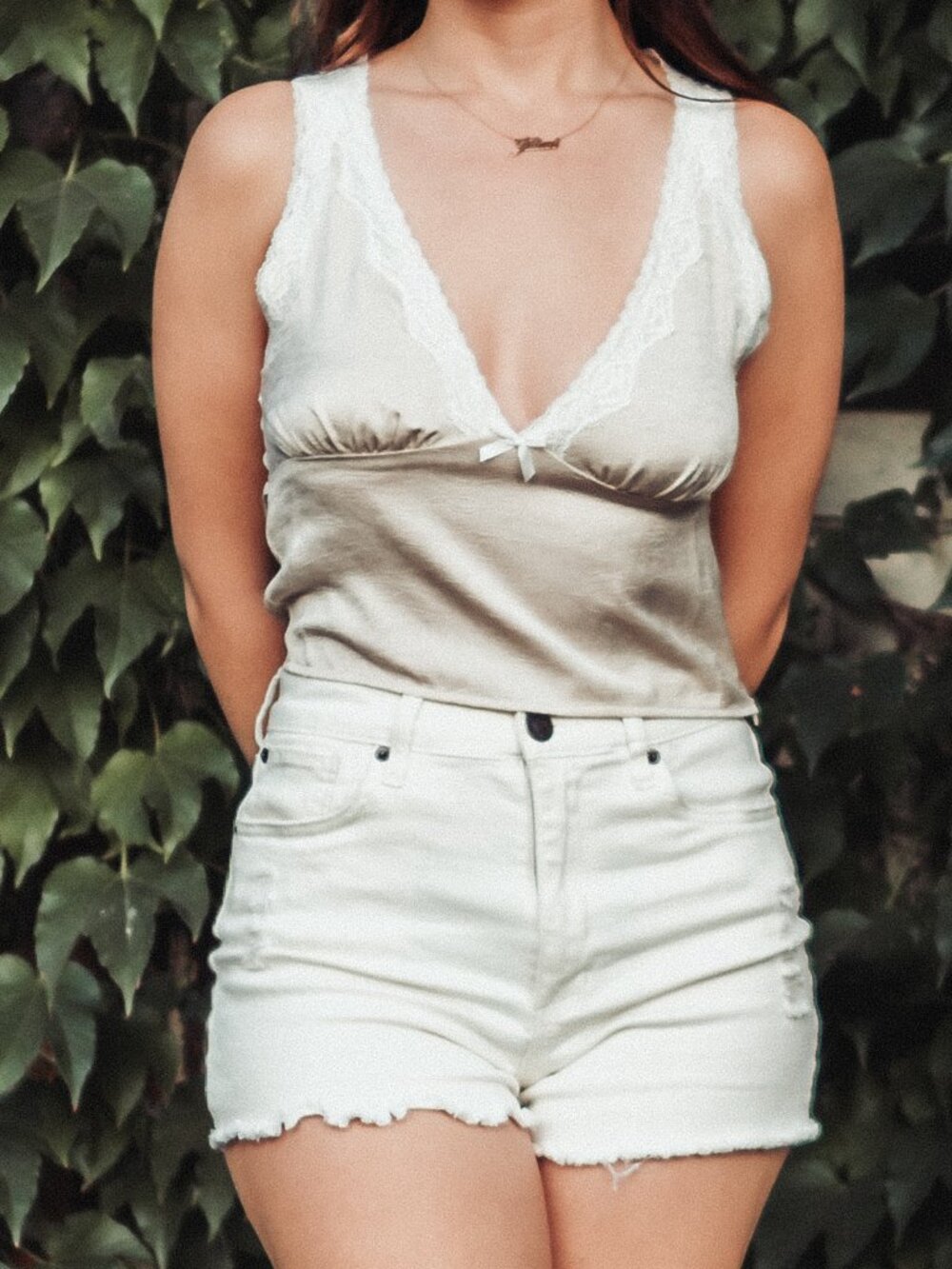 One Clothing Light Gold Lace Trimmed Top
